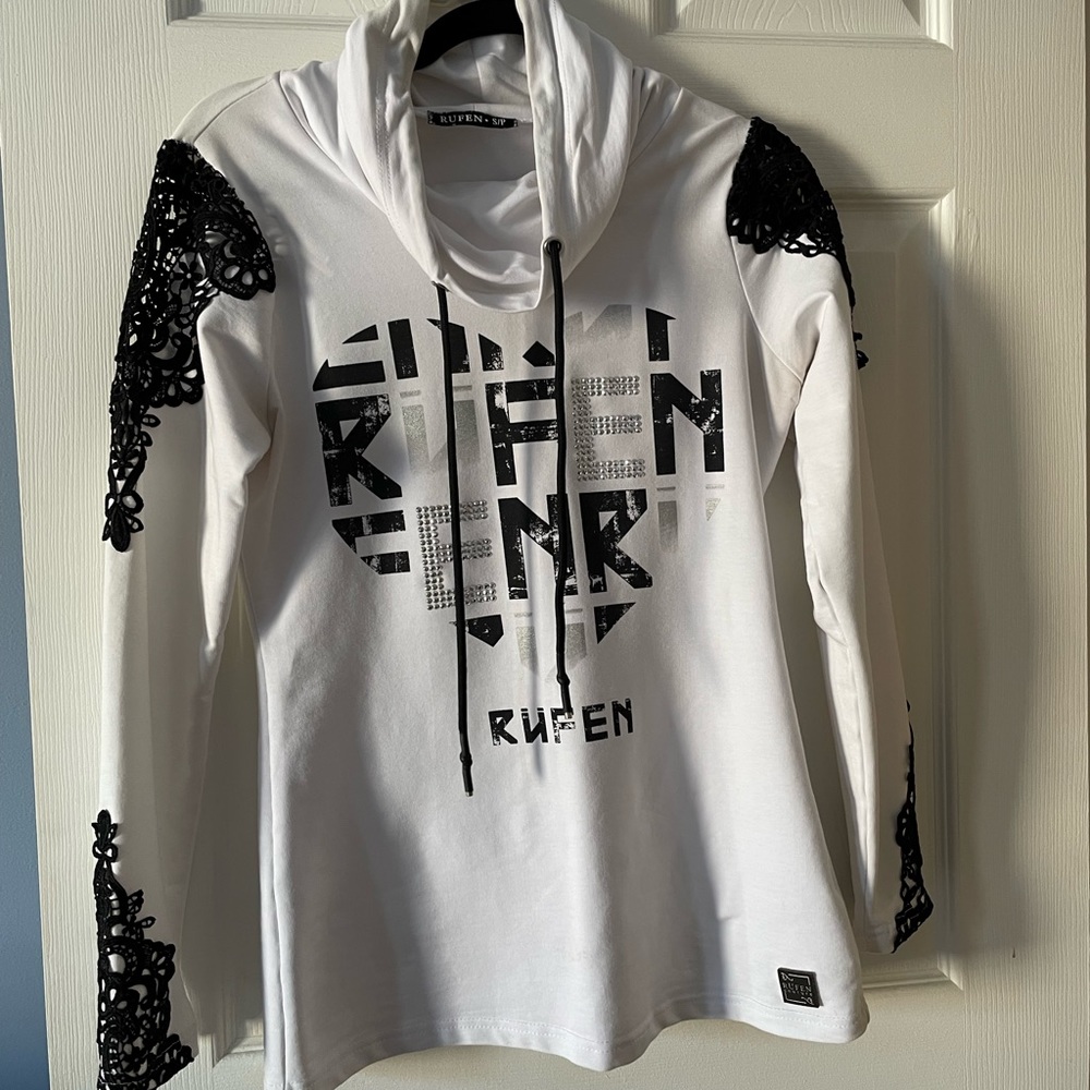 Rufen Sequin Lace Long Sleeve Hooded Top